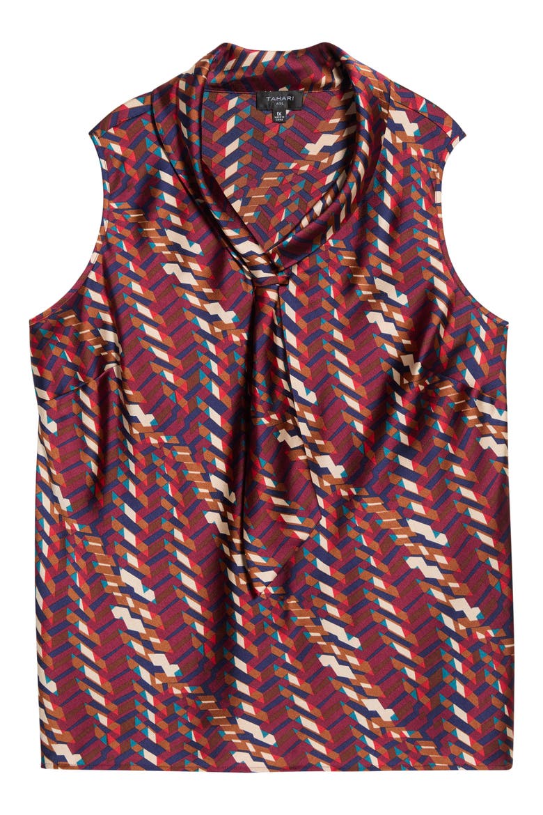 Abstract Print Sailor Tie Neck Top, Main, color, CRANBERRY MULTI