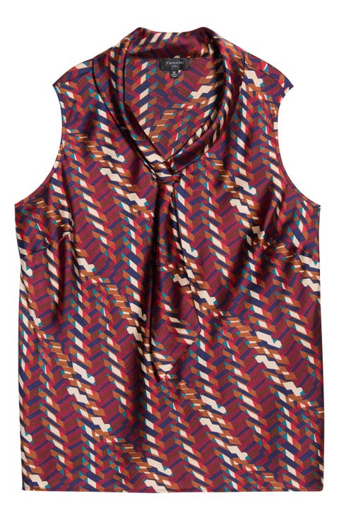 Abstract Print Sailor Tie Neck Top