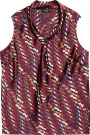 Tahari ASL Abstract Print Sailor Tie Neck Top