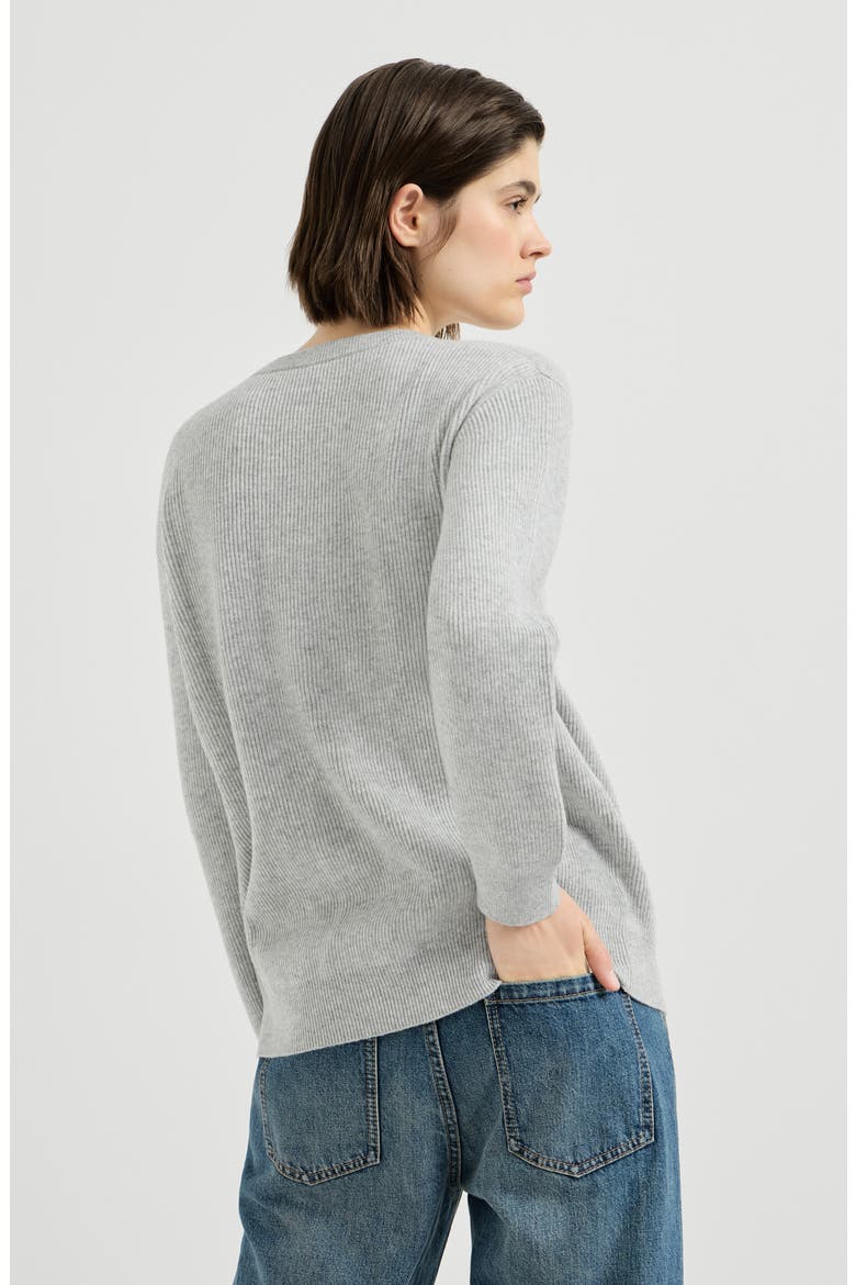 Cashmere English rib sweater with monili, Alternate, color, Light Grey