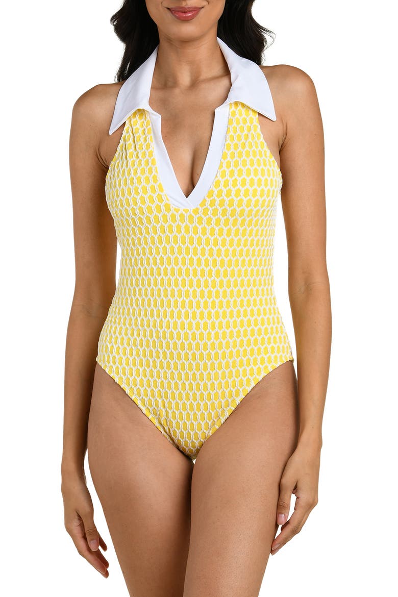 Prep V-Neck One-Piece Swimsuit, Main, color, SOLEIL