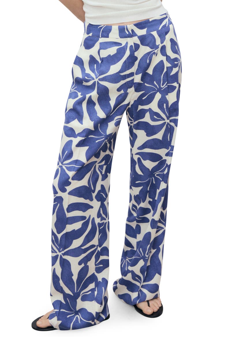 Floral Print Straight Leg Pants, Main, color, BLUE
