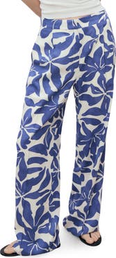 MANGO Floral Print Straight Leg Pants