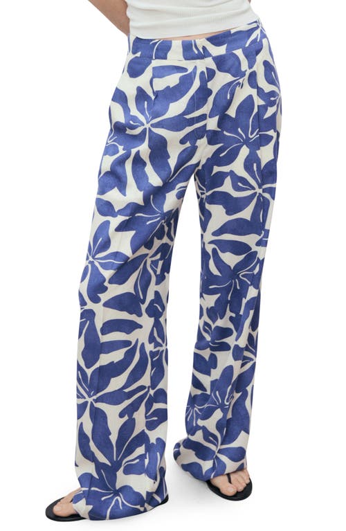 Mango Floral Print Straight Leg Pants In Blue