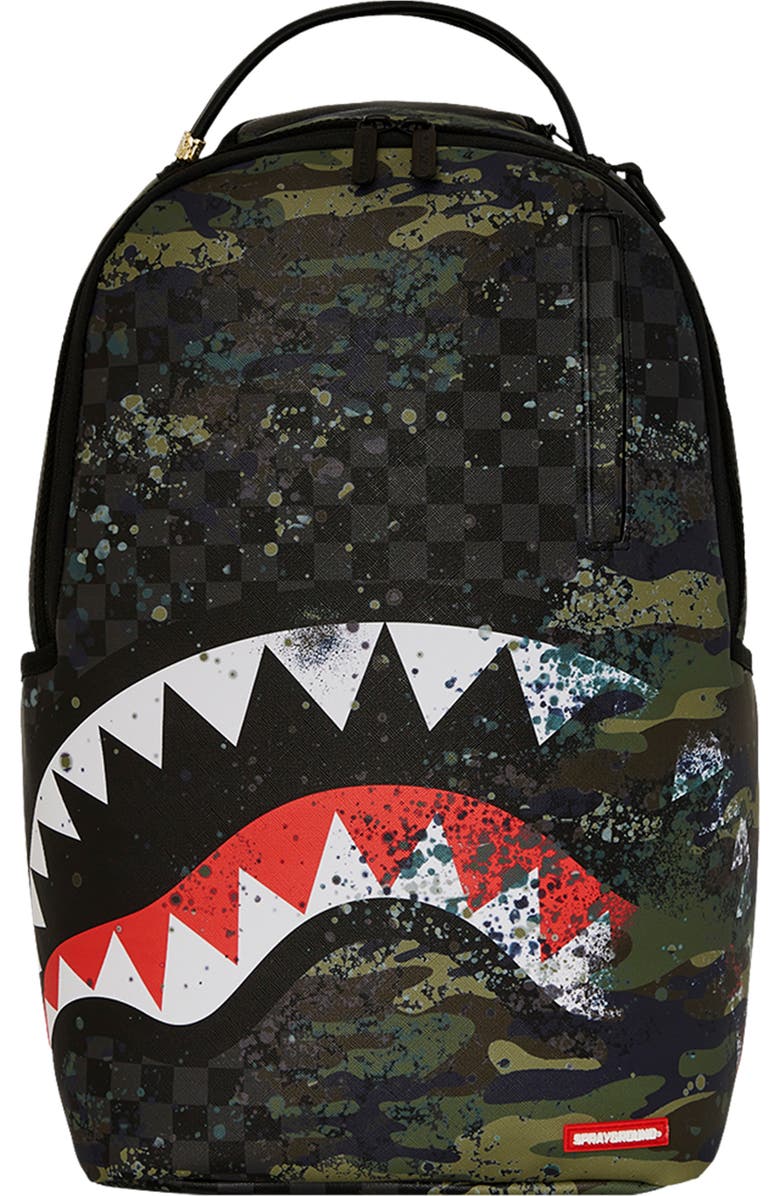 Sprayground Kids' Camo Splash Shark DLXSV Backpack, Main, color,