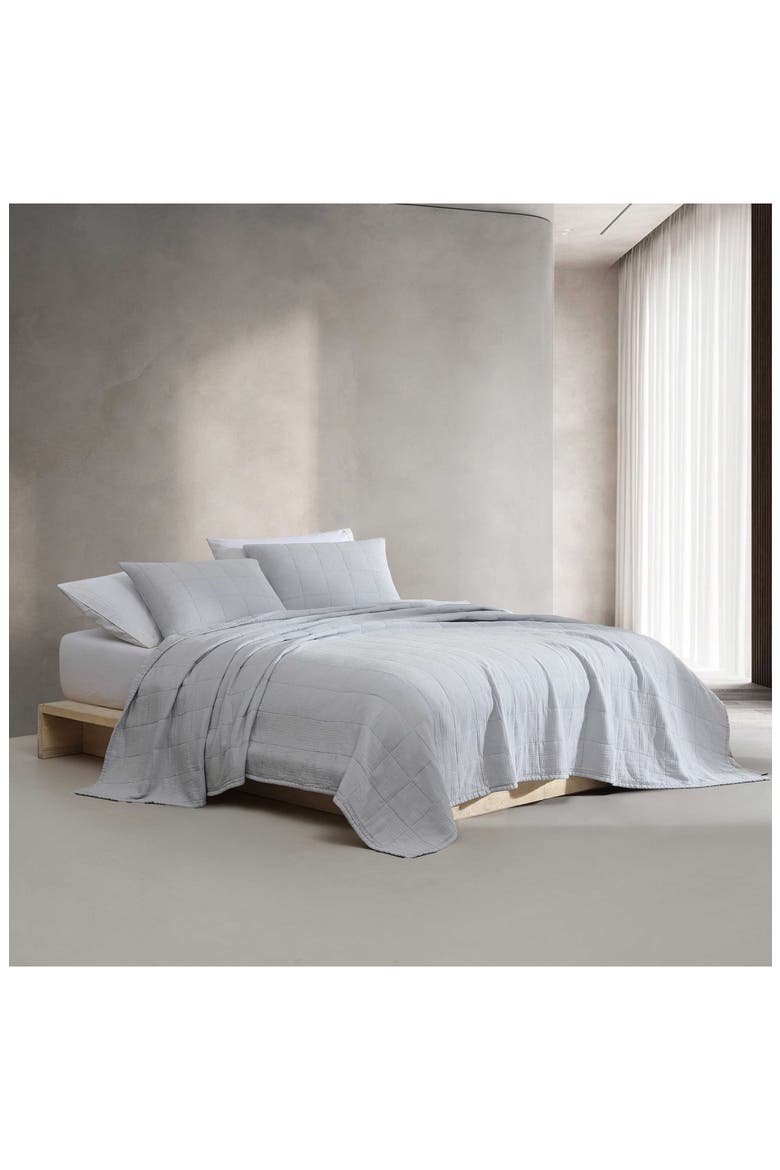 Quilted Cotton Gauze Quilt & Pillow Sham Set, Alternate, color, LIGHT BLUE