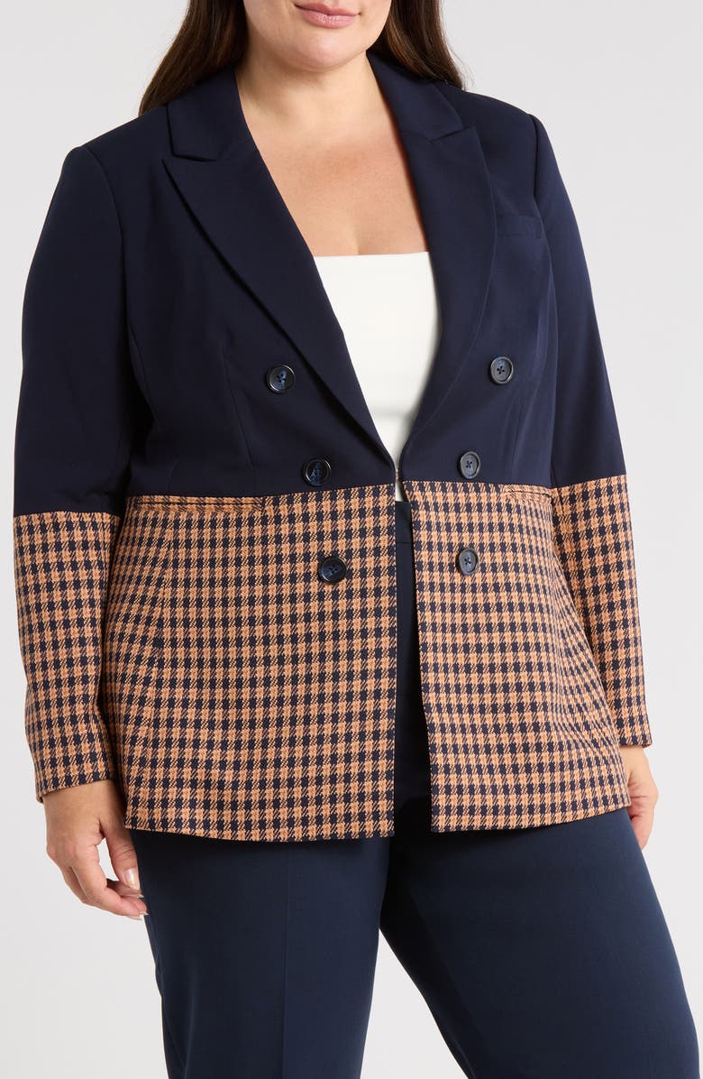 Tahari ASL Check Color Block Jacket, Alternate, color, New Navy Ginger