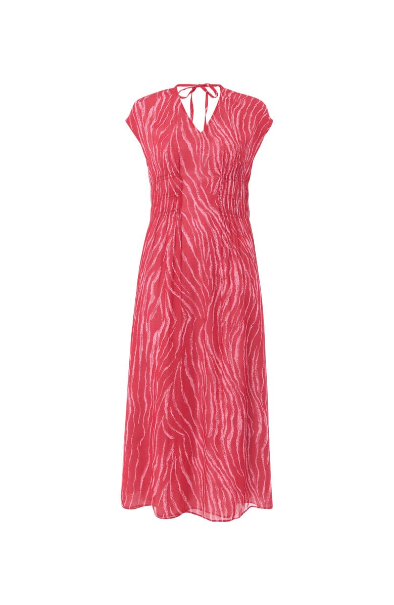 Whistles Short Sleeve Zebra Texture Midi Dress, Alternate, color, Red/Multi