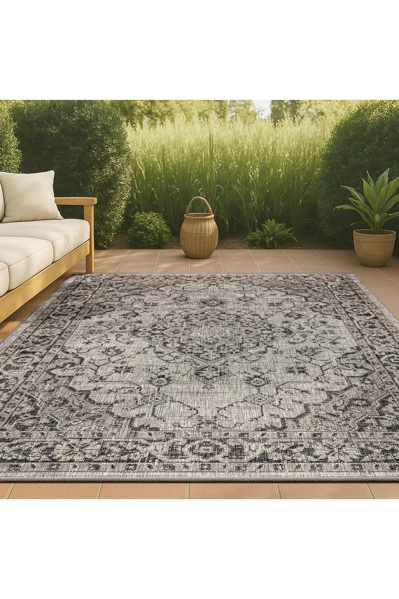 Rozetta Boho Medallion Textured Weave Indoor/Outdoor Area Rug, Alternate, color, Gray/Black