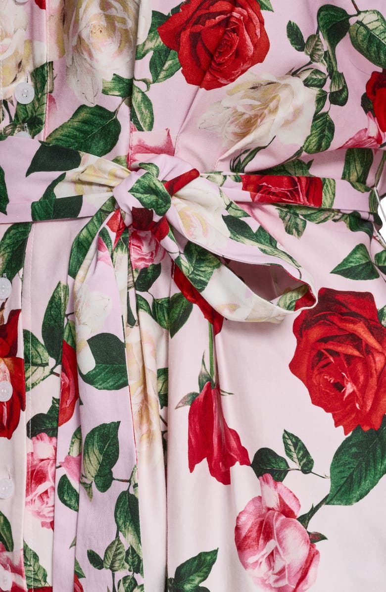 KARL LAGERFELD PARIS Placed Floral Stretch Cotton Midi Shirtdress, Alternate, color, Cornelia Rose/ Sft Wht Multi