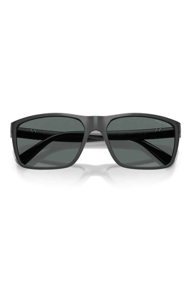 59mm Polarized Rectangular Sunglasses, Alternate, color, SHINY DARK GREY / DARK GREY