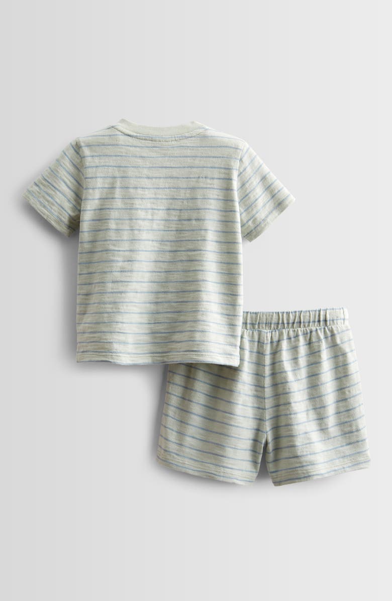 Nordstrom Stripe Short Sleeve Henley & Drawstring Shorts Set, Alternate, color, Green Hush- Blue Stripe