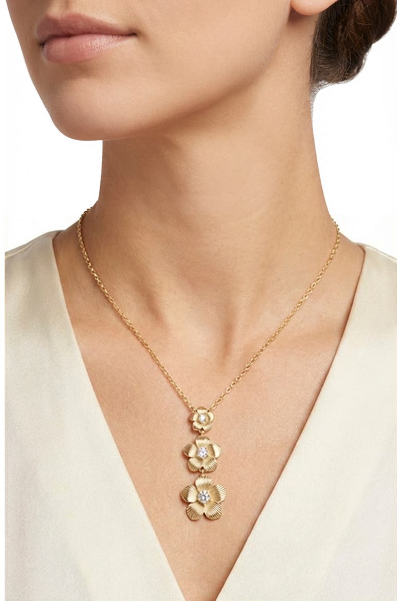 Triple Flower Cubic Zirconia Drop Necklace, Alternate, color, GOLD