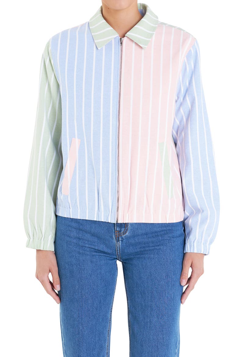 Sports Club Colorblock Stripe Cotton Blend Zip Jacket, Alternate, color, GREEN MULTI