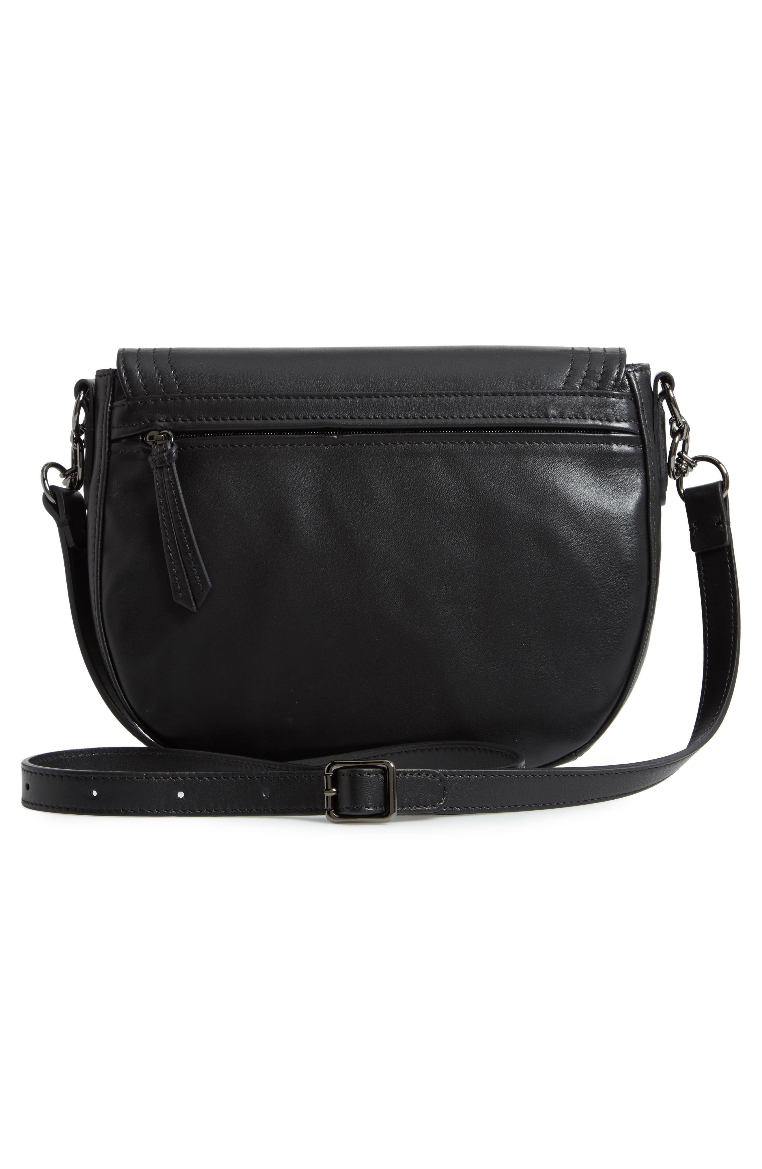Medium Cavalcade Leather Saddle Bag, Alternate, color, BLACK