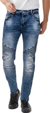 XRAY Raw X Distressed Moto Slim Jeans