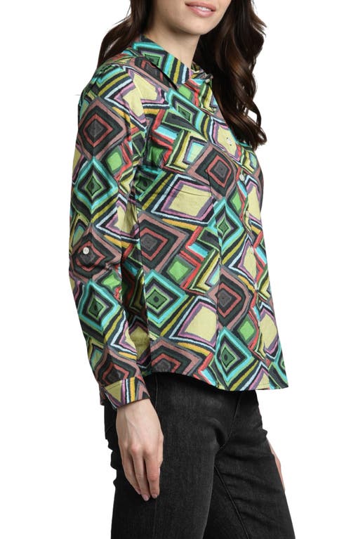 Apny Print Poplin Button-up Shirt In Turquoise/green Multi
