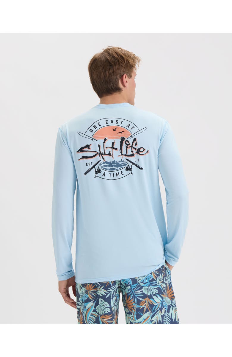 Salt Life One Cast at a Time SLX Performance Long Sleeve Shirt, Alternate, color, Glacial Blue Heather