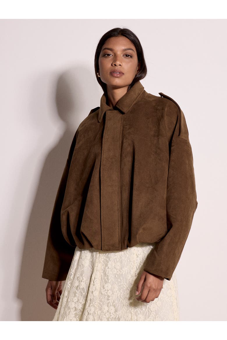 Suedette Bubble Hem Jacket, Main, color, Brown