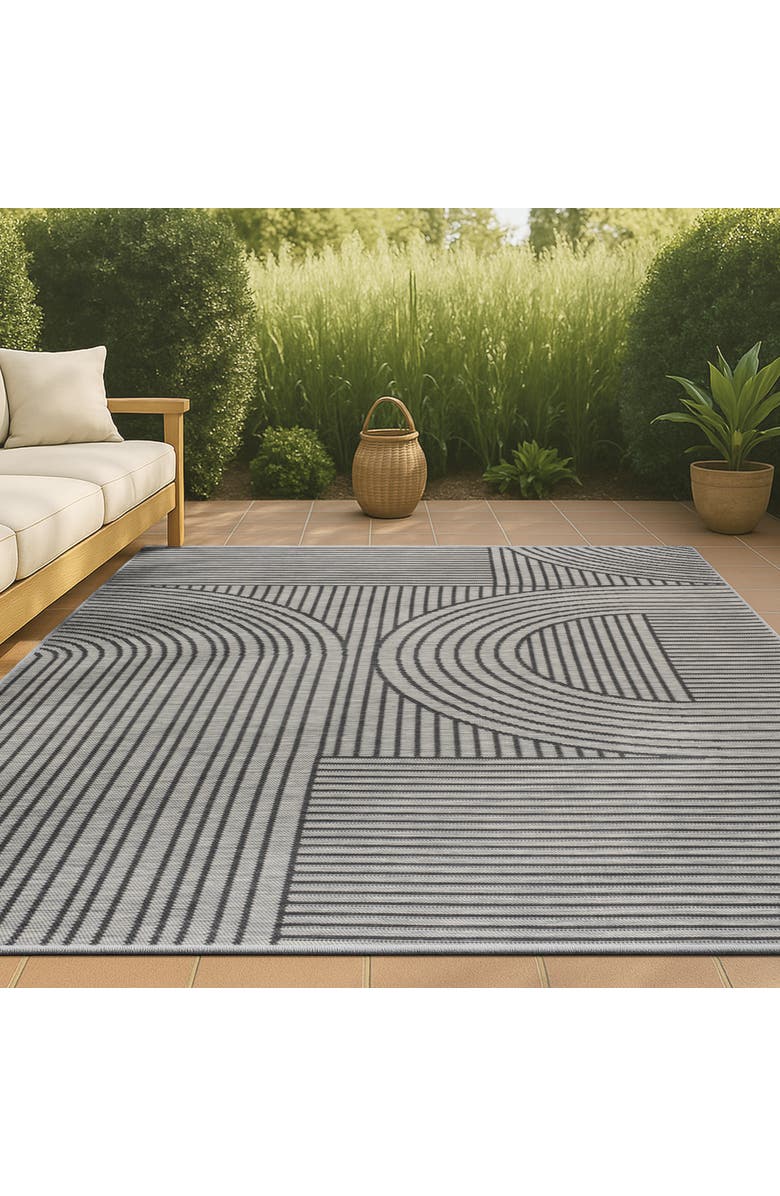 JONATHAN Y Zephyr Mid-Century Modern Arch Stripe Reversible Machine-Washable Indoor/Outdoor Area Rug, Alternate, color, Cream/Beige