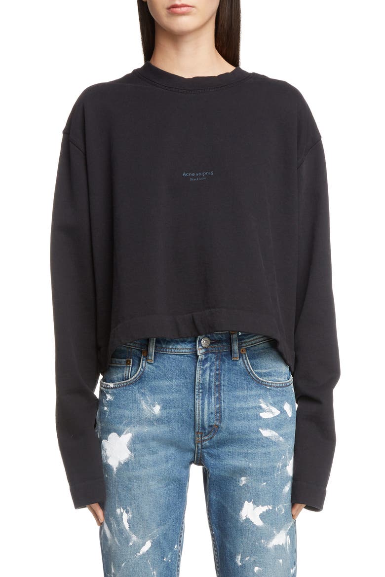 Boxy Long Sleeve Logo Sweatshirt, Main, color, BLACK