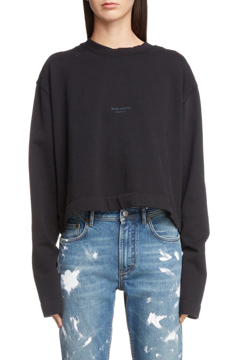 Acne Studios Boxy Long Sleeve Logo Sweatshirt, Main, color,