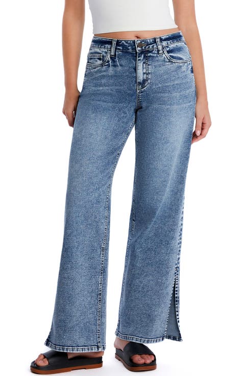 Clever Side Slit High Waist Wide Leg Jeans