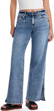 HINT OF BLU Clever Side Slit High Waist Wide Leg Jeans