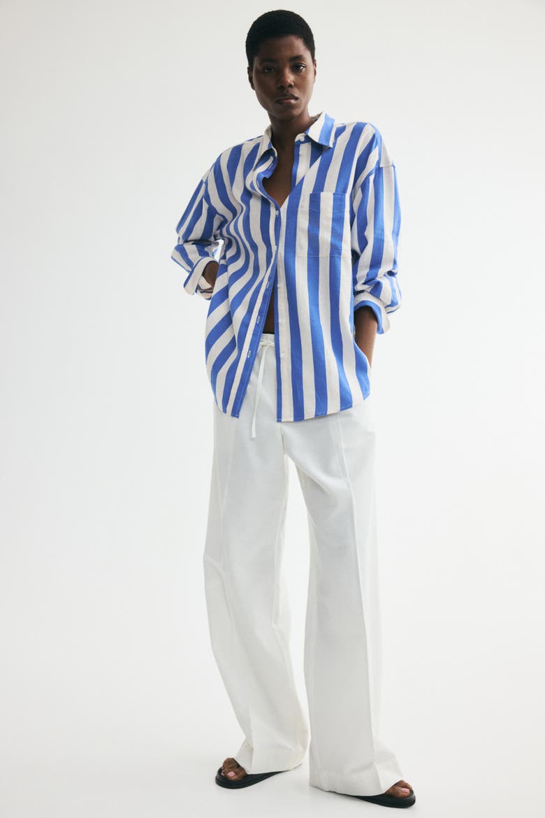 Oversized Linen-blend Shirt, Main, color, Blue/striped