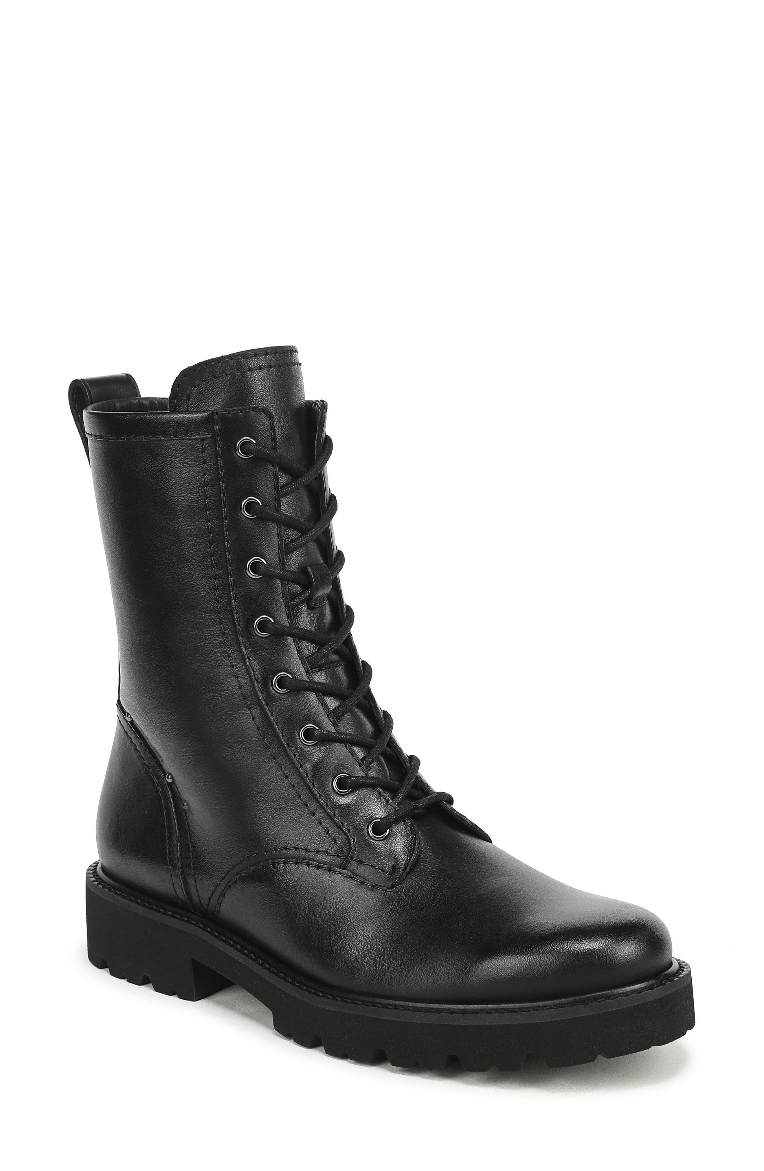 Safira Leather Combat Boot, Main, color, BLACK LEATHER