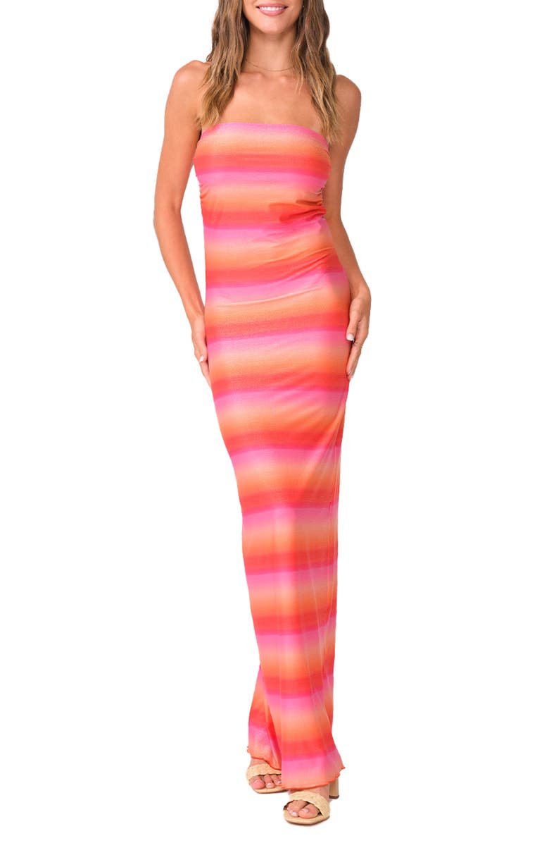 PQ SWIM Sofia Stripe Tube Cover-Up Maxi Dress, Main, color, Sunset Glow
