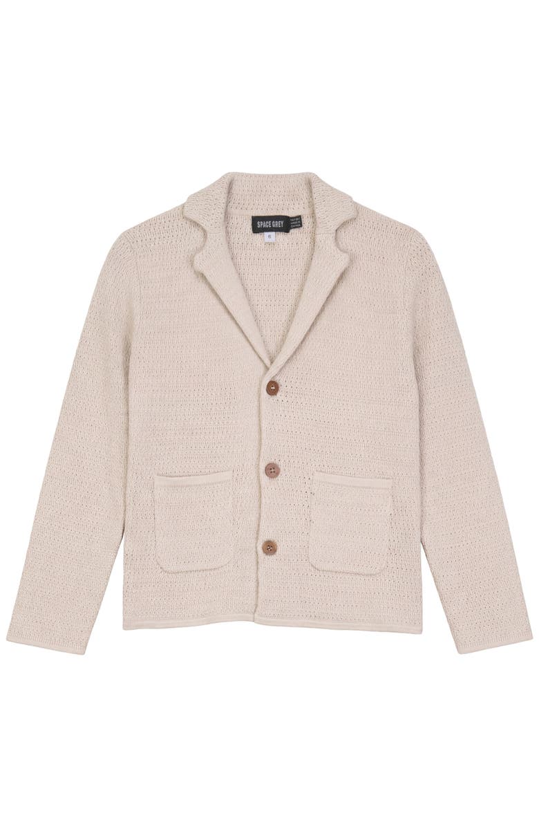 Space Grey Textured Knit Blazer with Wooden Buttons, Main, color, Dark Almond