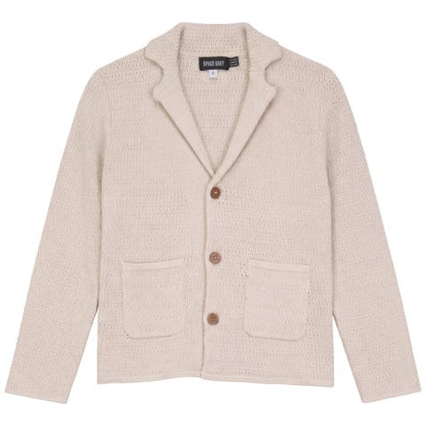 Textured Knit Blazer with Wooden Buttons