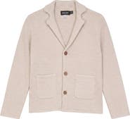 Space Grey Textured Knit Blazer with Wooden Buttons