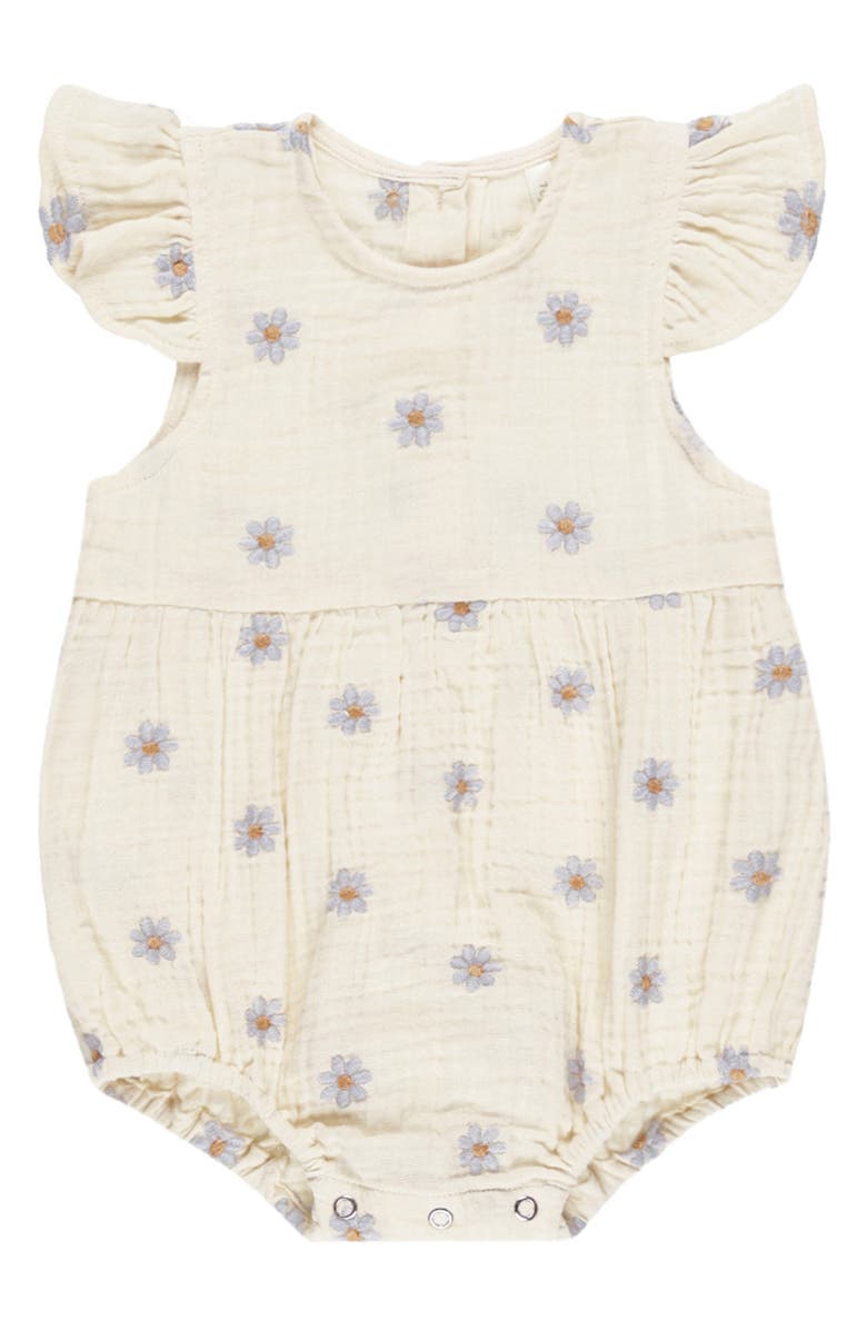 Rylee + Cru Amelia Daisy Embroidered Organic Cotton Gauze Bubble Romper, Main, color, Natural