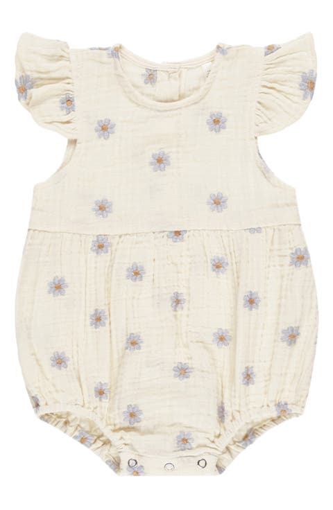 Amelia Daisy Embroidered Organic Cotton Gauze Bubble Romper (Baby)