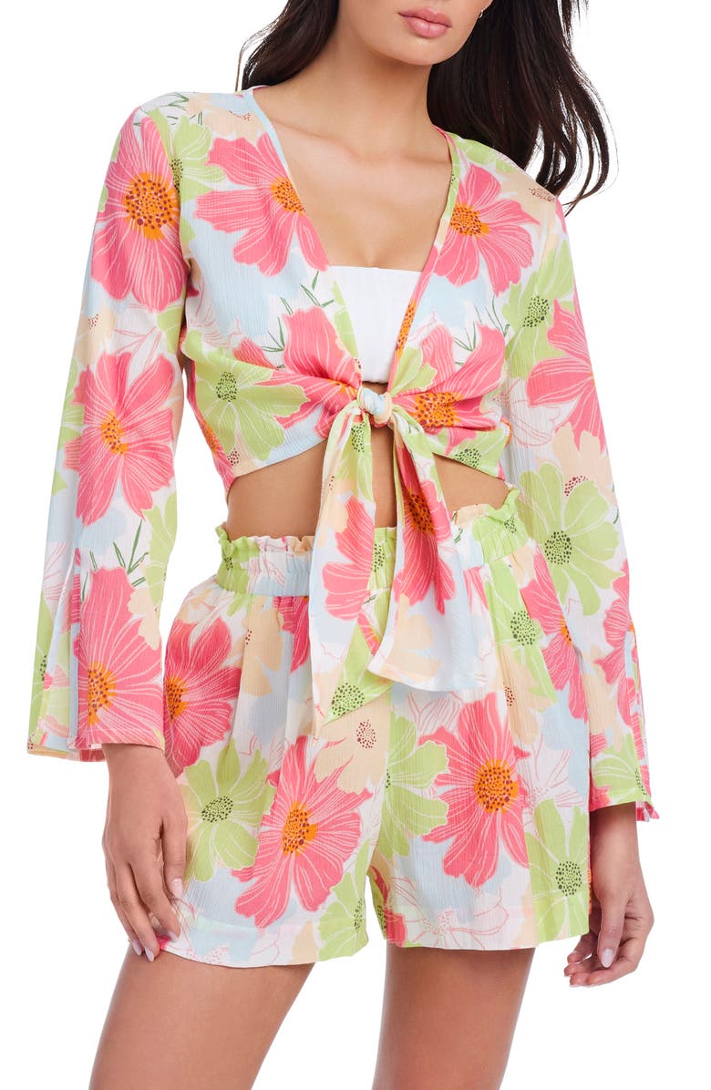 Sanctuary Floral Crinkle Crop Tie Front Top, Alternate, color,