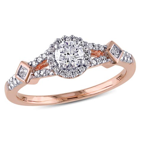 Diamond Halo Station Engagement Ring 10k