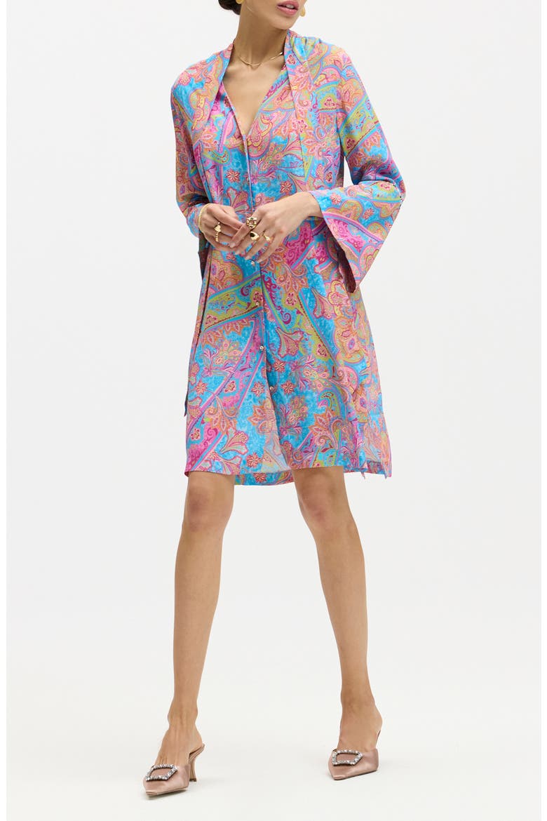 Brenna Tie Neck Long Sleeve Shift Dress, Alternate, color, BLUE MULTI