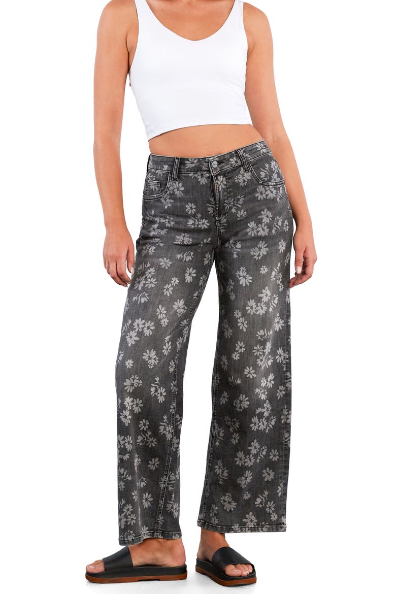 Floral Wide Leg Jeans, Alternate, color, GREY FLORAL DENIM