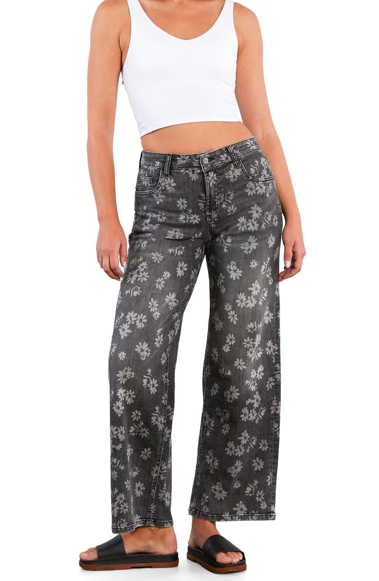 HINT OF BLU Floral Wide Leg Jeans, Alternate, color, Grey Floral Denim