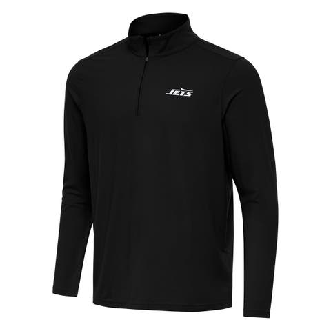Men's Antigua Black New York Jets Intent Quarter-Zip Pullover Top