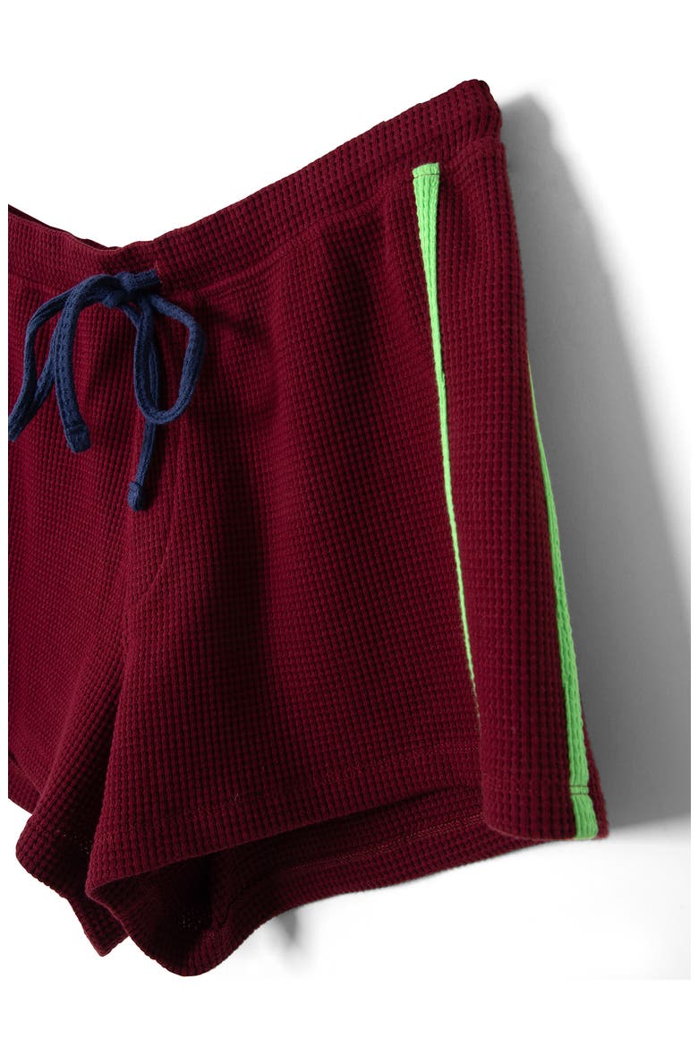 Rylee Tie Waist Waffle Stitch Shorts, Alternate, color, BURGUNDY