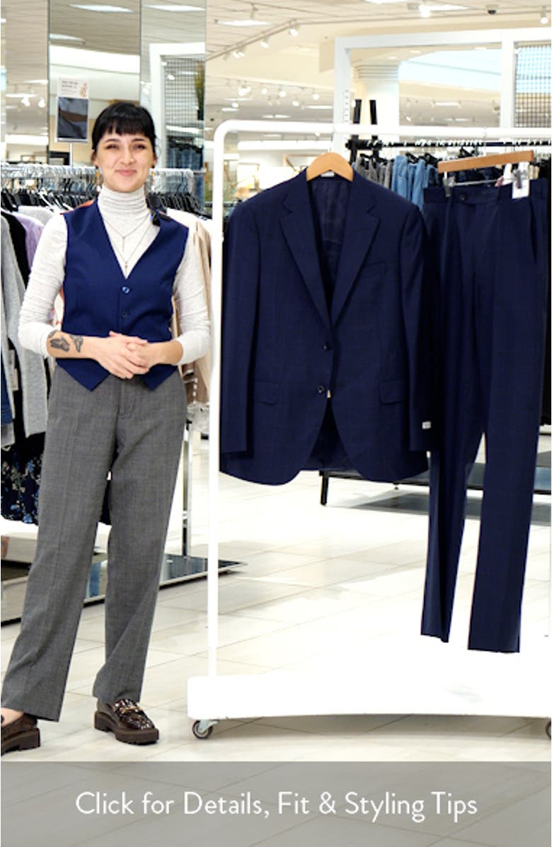 Flynn Classic Fit Navy Windowpane Check Wool Suit, sales video thumbnail