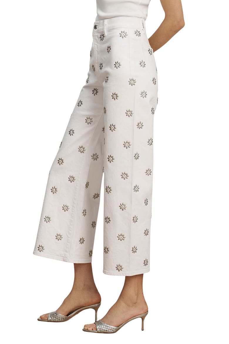 Grant Studded High Waist Ankle Wide Leg Jeans, Alternate, color, WHITE