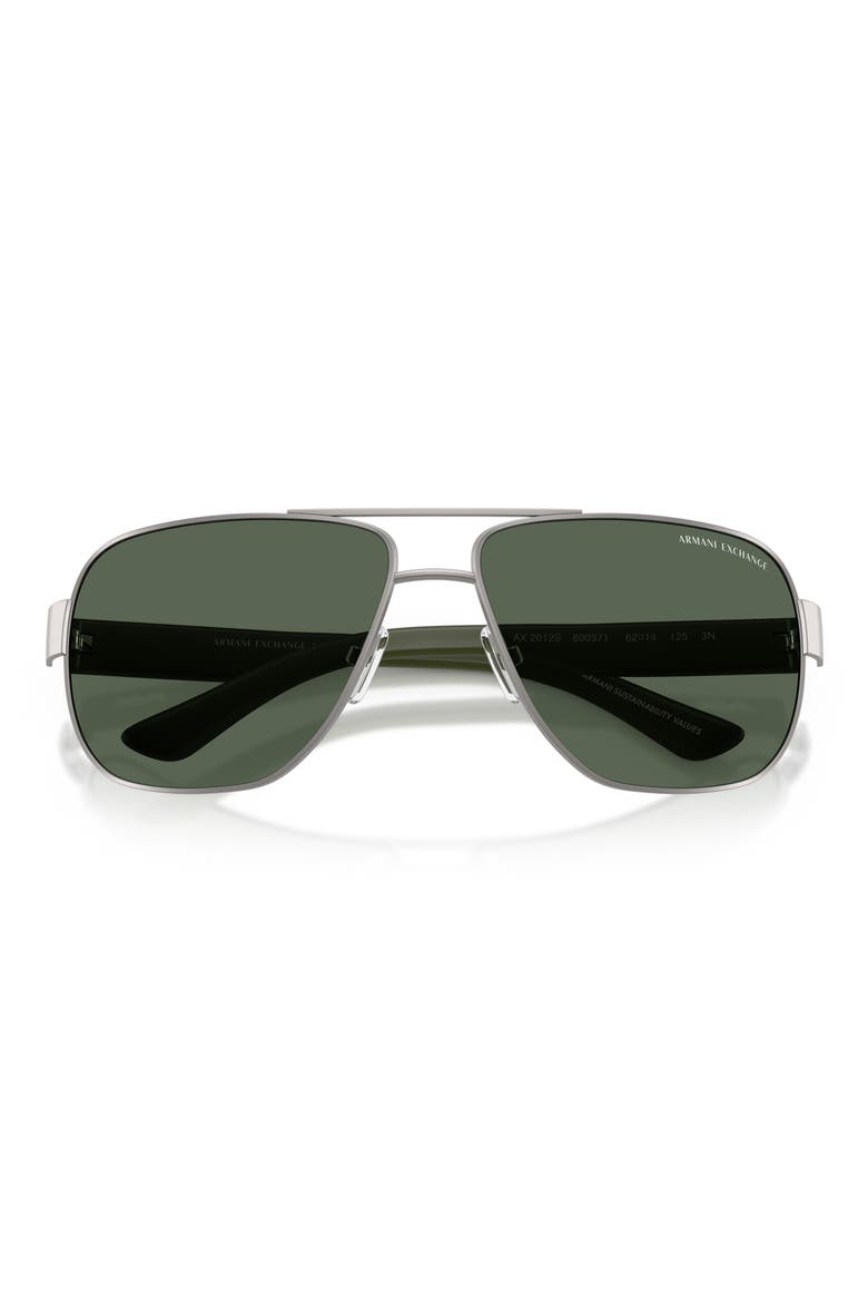 62mm Aviator Sunglasses, Alternate, color, MATTE GUNMETAL / DARK GREEN