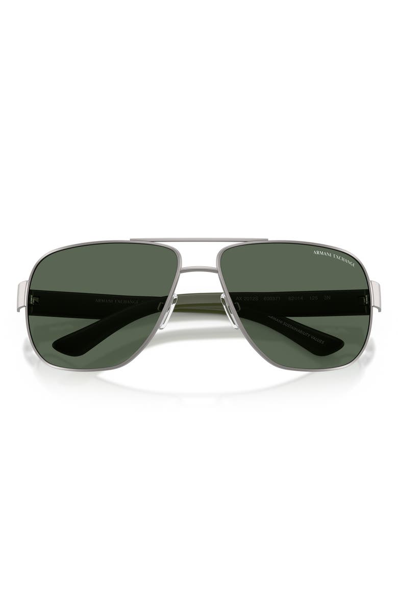 Armani Exchange 62mm Aviator Sunglasses, Alternate, color, Matte Gunmetal / Dark Green