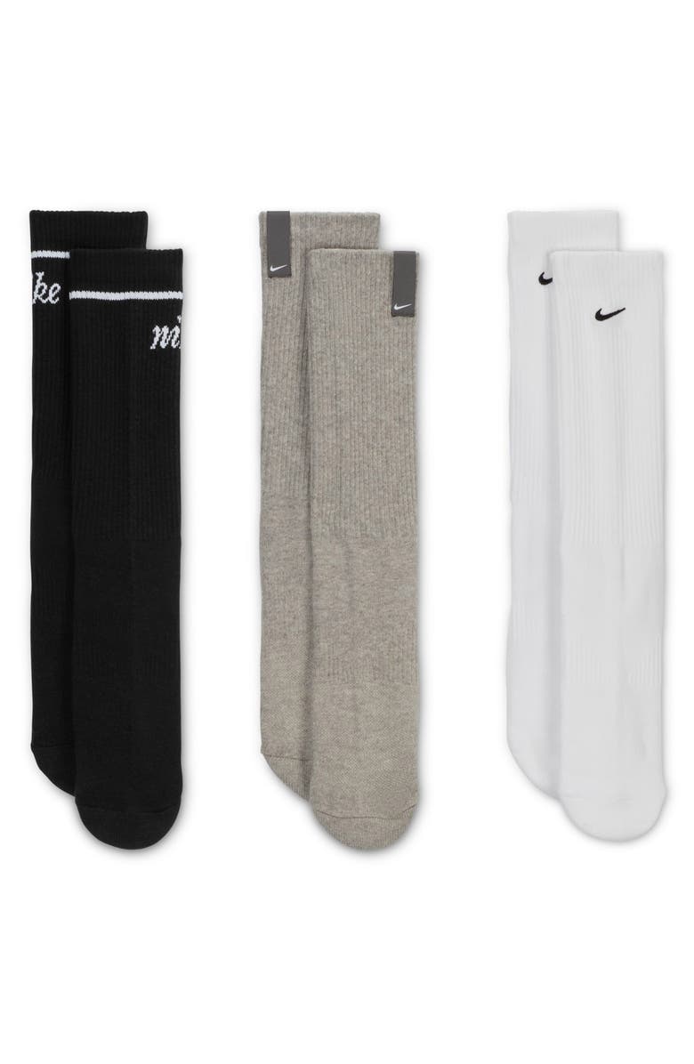 Nike Assorted 3-Pack Dri-FIT Everyday Plus Cushioned Crew Socks, Main, color, Black Multi-Color