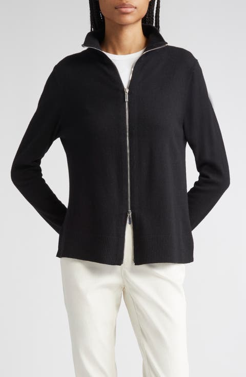 Stand Collar Zip Front Cardigan