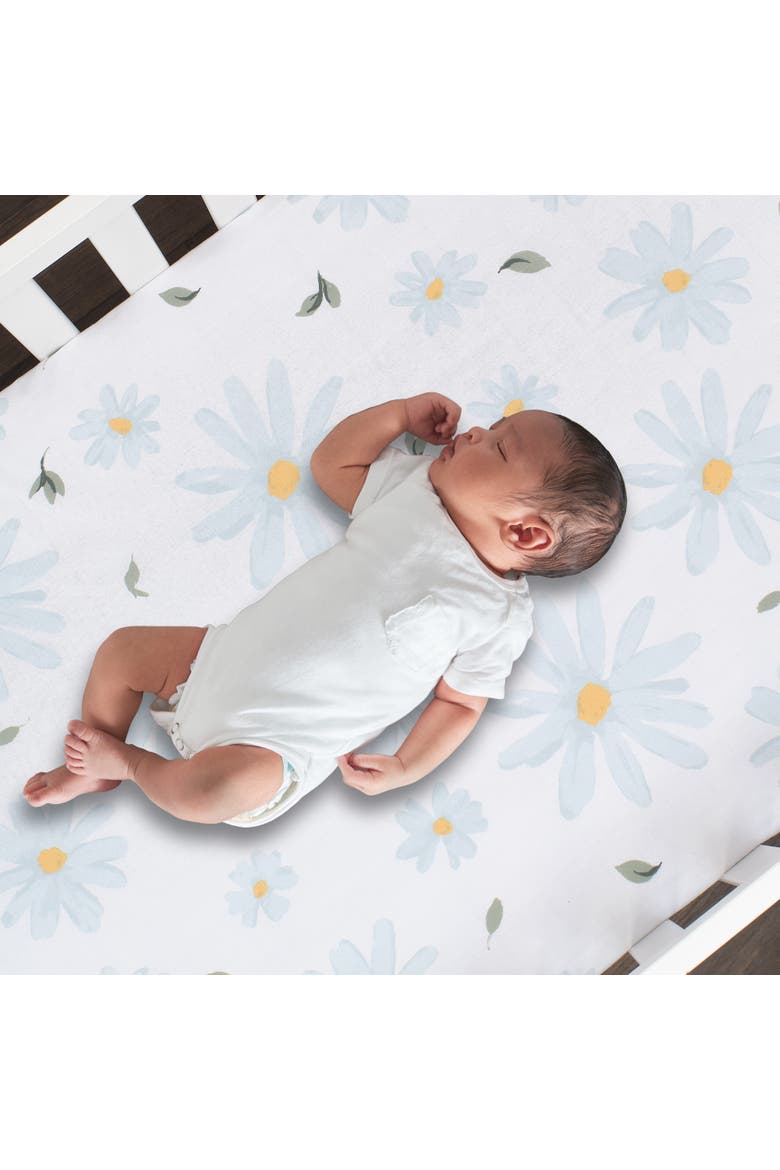 Sweet Daisy 100% Cotton Floral Baby Fitted Crib Sheet, Alternate, color, White/ Blue
